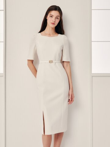 퍼프 스퀘어넥 H라인 원피스 