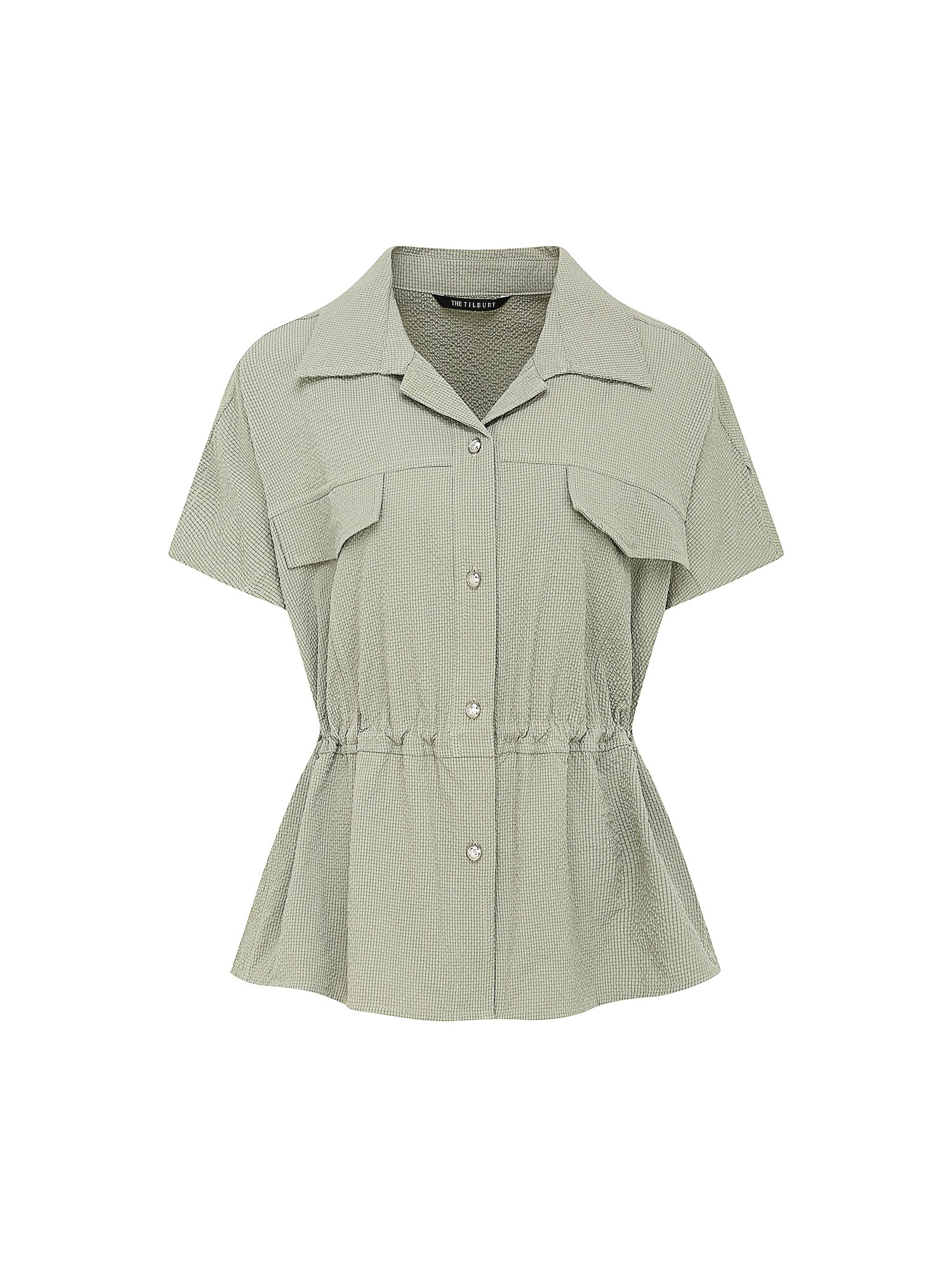 스트링 오픈 칼라 블라우스 (KHAKI)
