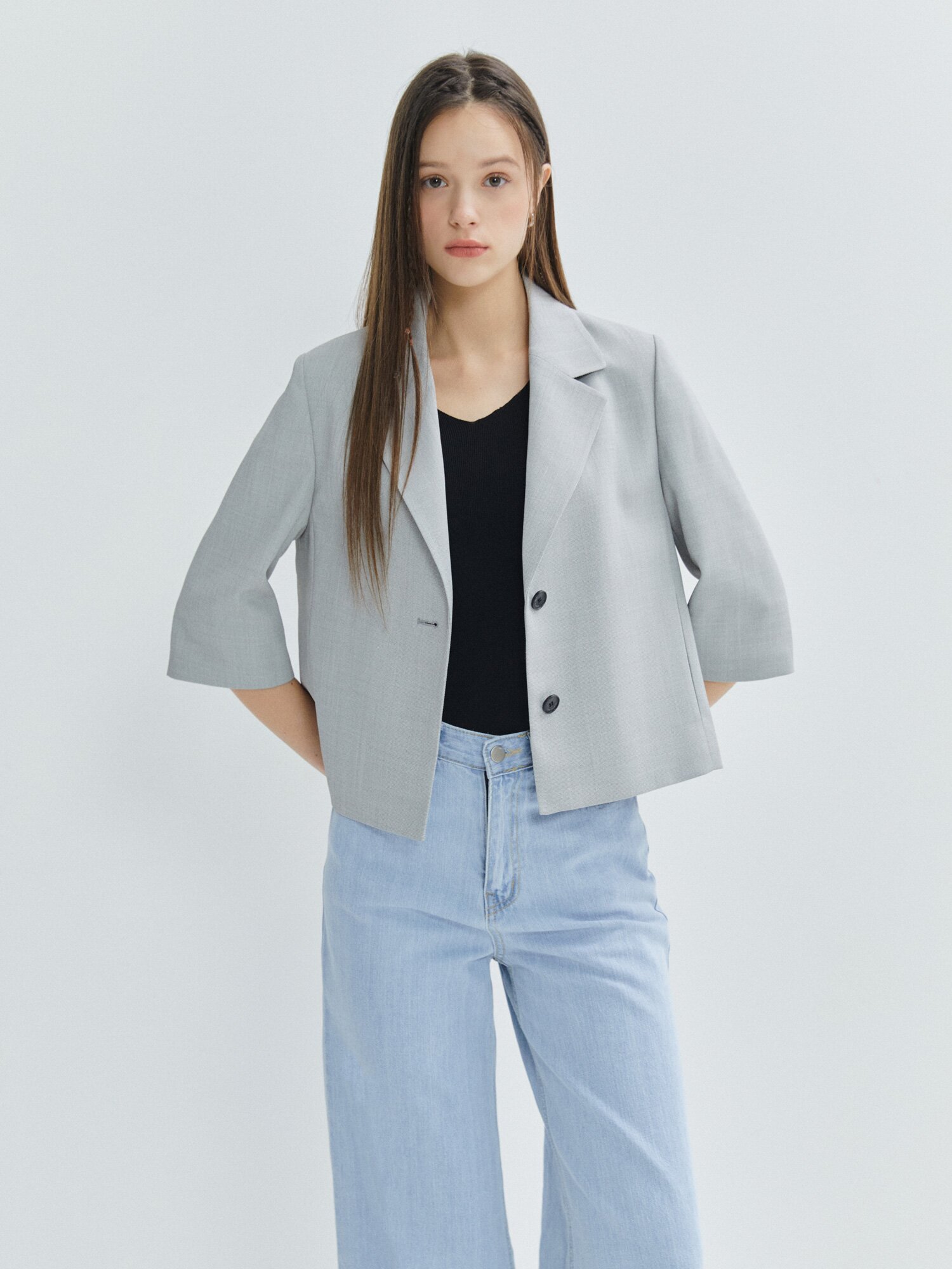 롤업 하프 슬리브 싱글 재킷 (LIGHT GREY)