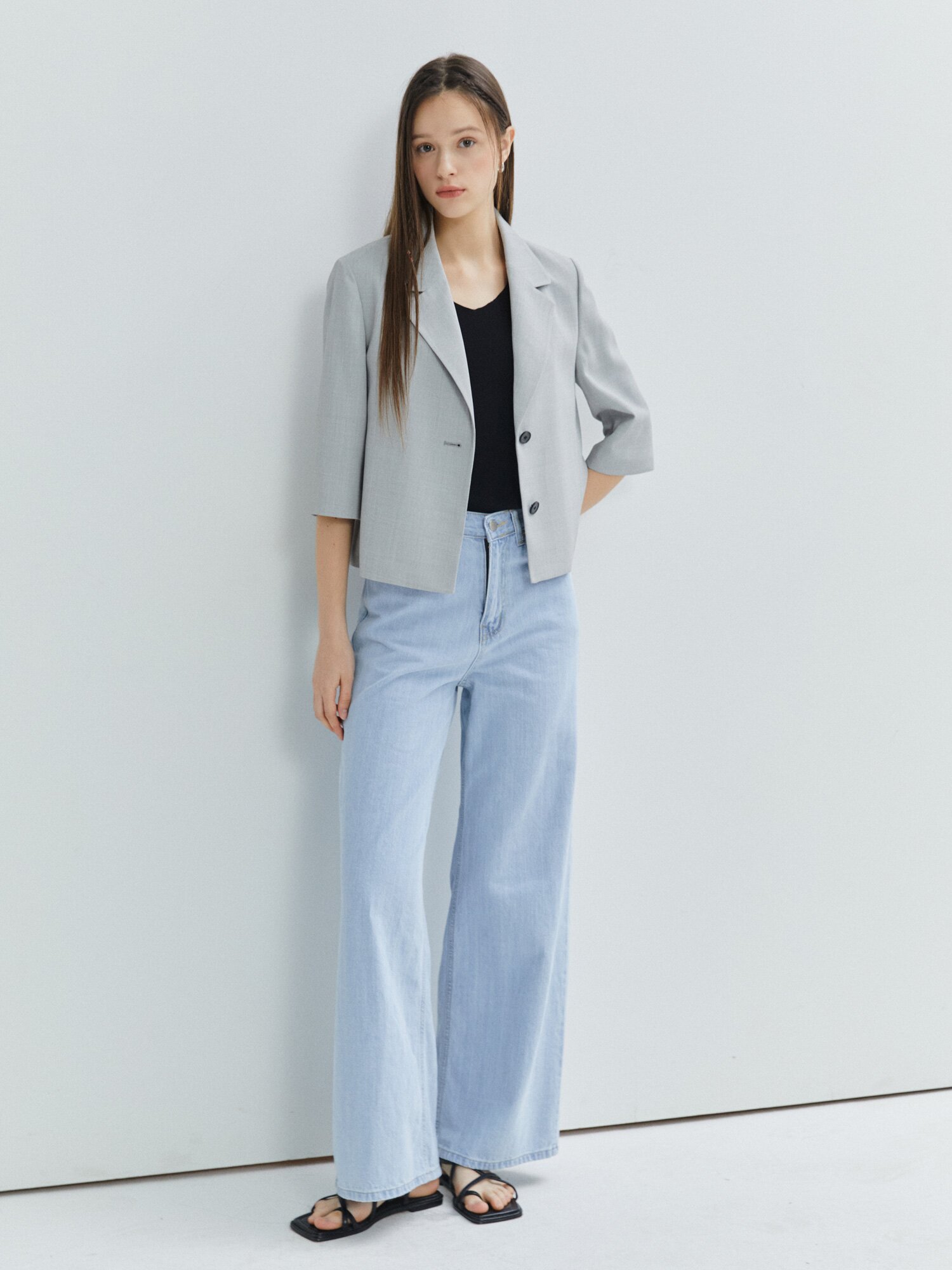 롤업 하프 슬리브 싱글 재킷 (LIGHT GREY)