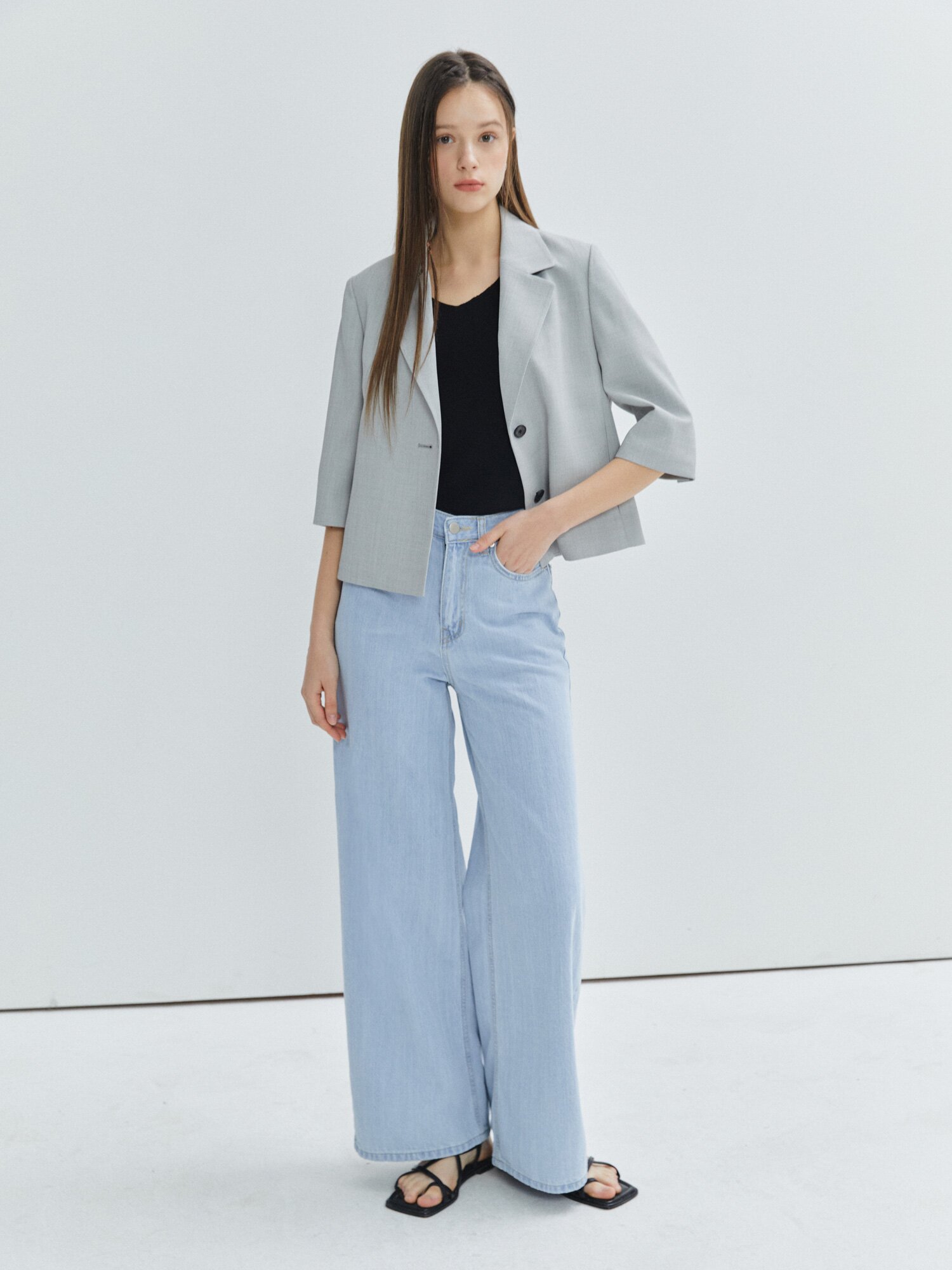 롤업 하프 슬리브 싱글 재킷 (LIGHT GREY)