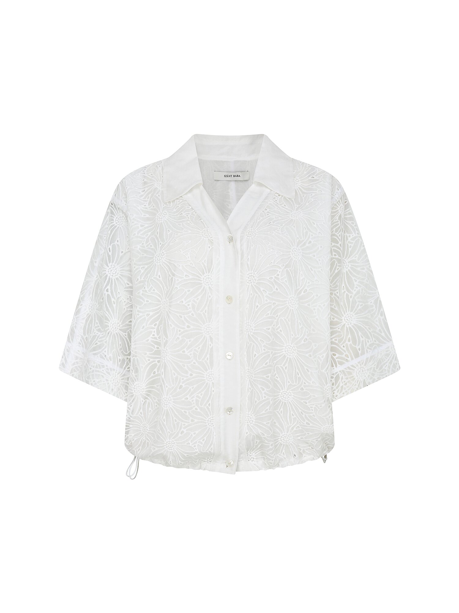 레이스 스트링 브이 칼라 블라우스 (WHITE)