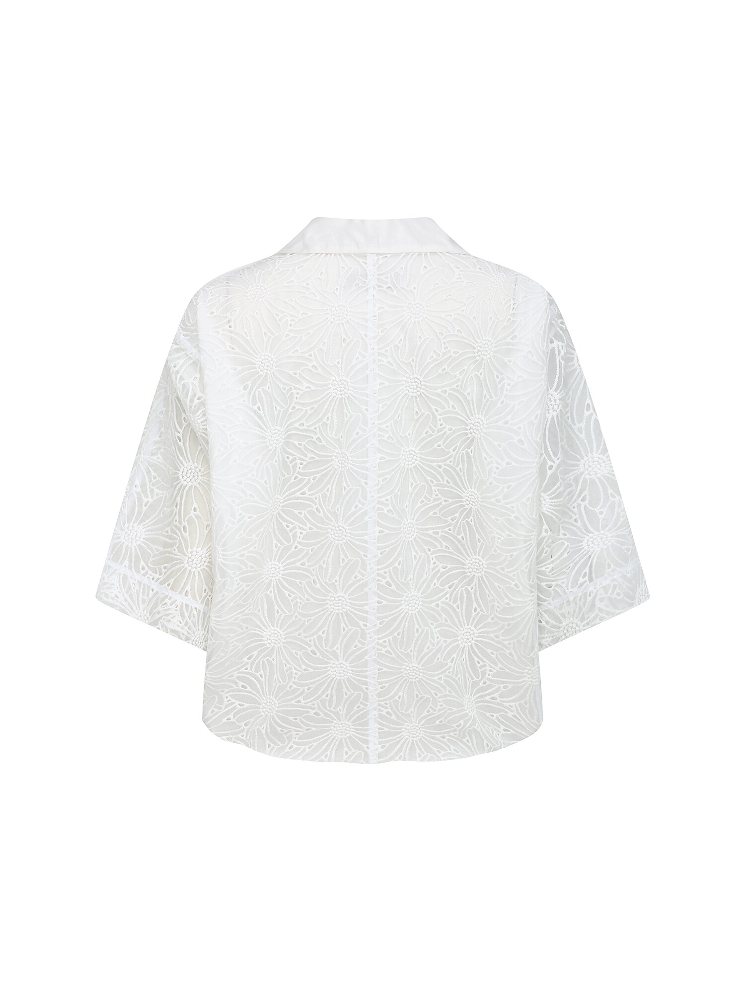레이스 스트링 브이 칼라 블라우스 (WHITE)
