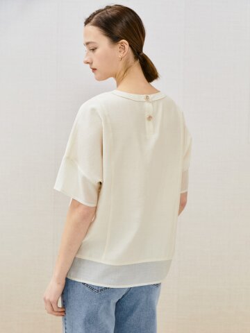 텍스쳐 블록 라운드넥 블라우스 (LIGHT BEIGE)