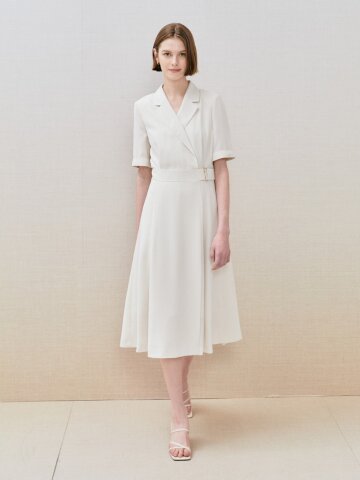 벨트 장식 테일러드 플레어 원피스 