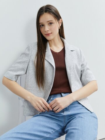 트위드 오픈 칼라 싱글 재킷 