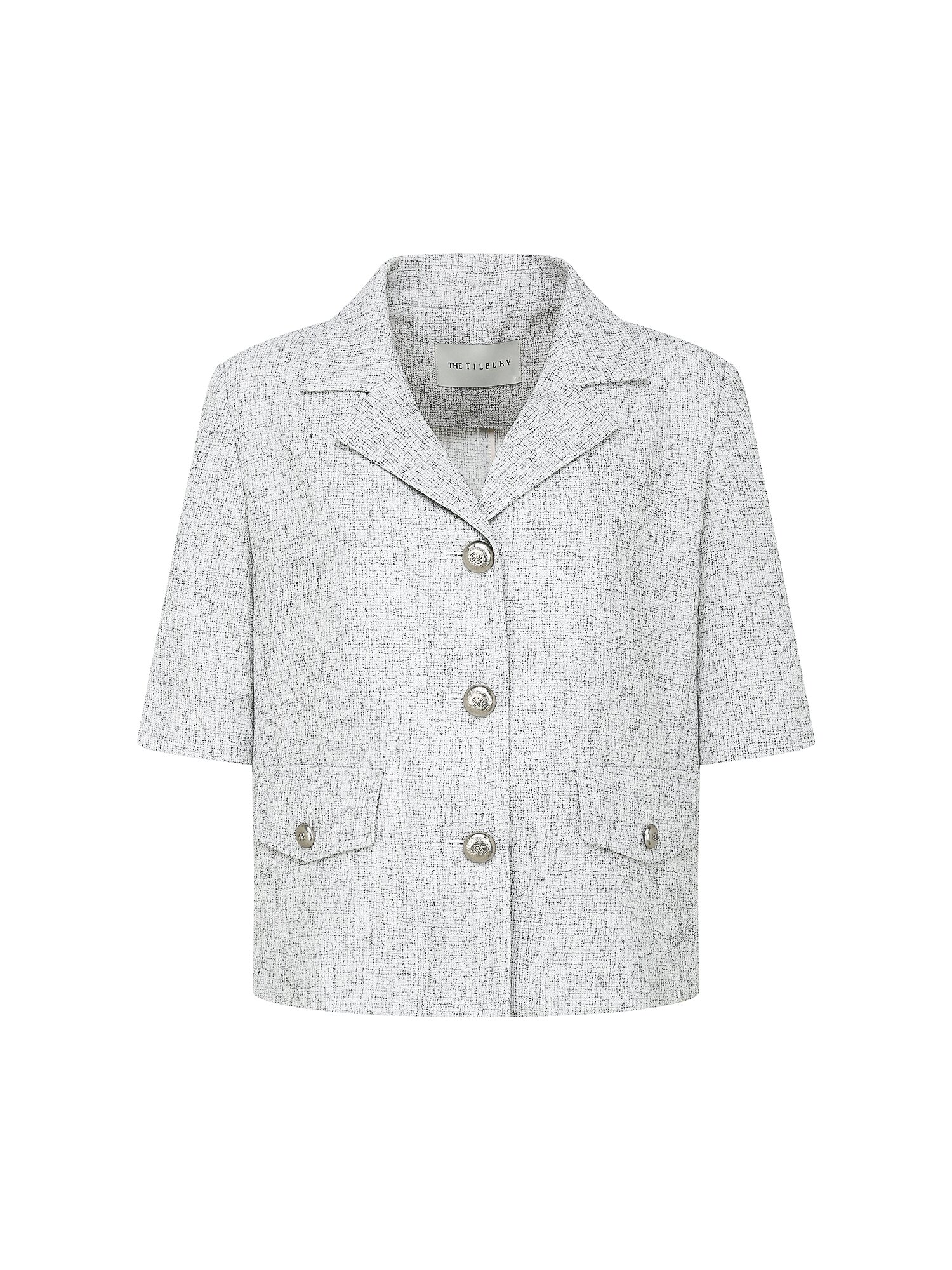 트위드 오픈 칼라 싱글 재킷 (WHITE)