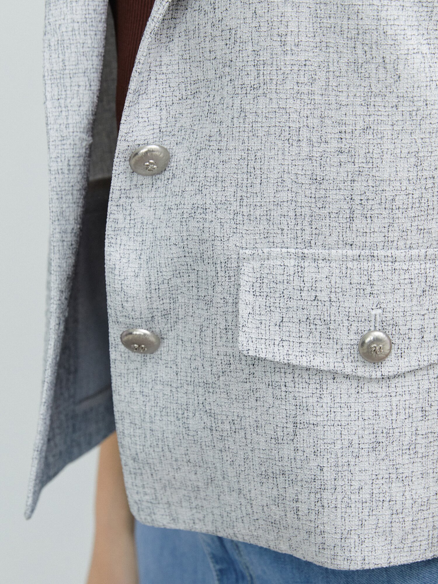 트위드 오픈 칼라 싱글 재킷 (WHITE)