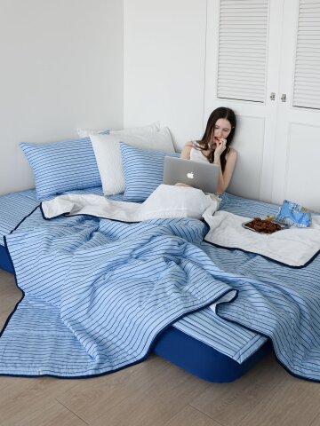 쿨타이드 스트라이프 듀라론 순면 여름 냉감 이불 세트 4colors(SS/Q)