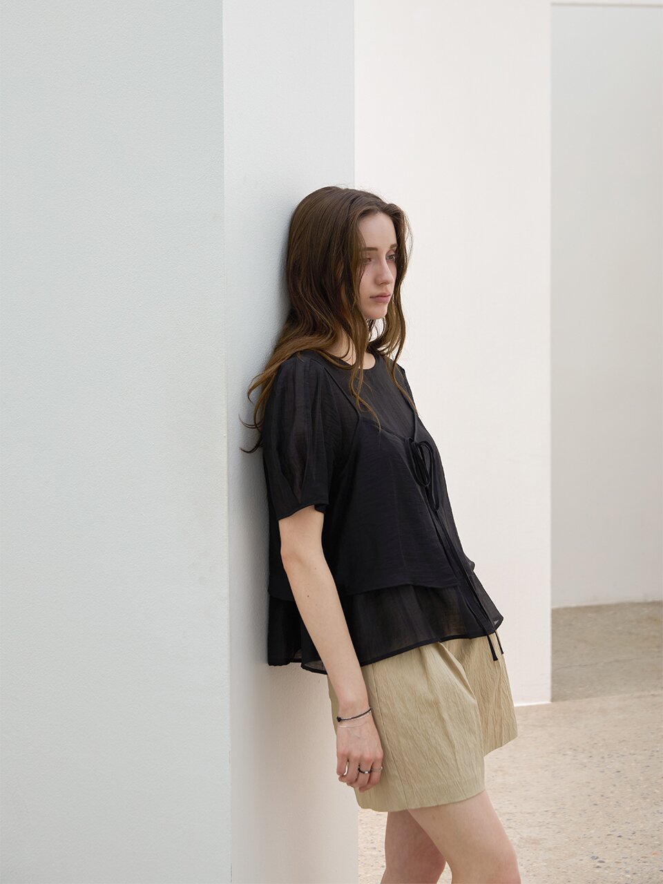 텐셀 하프 뷔스티에 블라우스세트