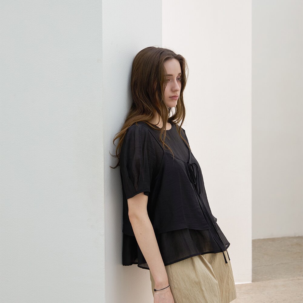 텐셀 하프 뷔스티에 블라우스세트