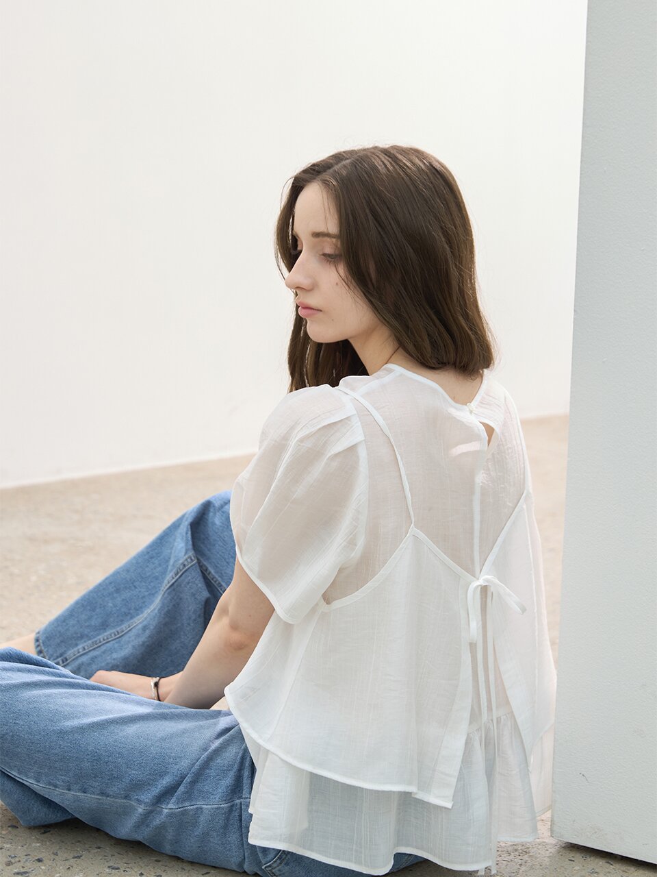 텐셀 하프 뷔스티에 블라우스세트