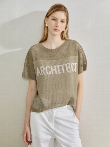 펀칭 스카시 레터링 풀오버 니트 