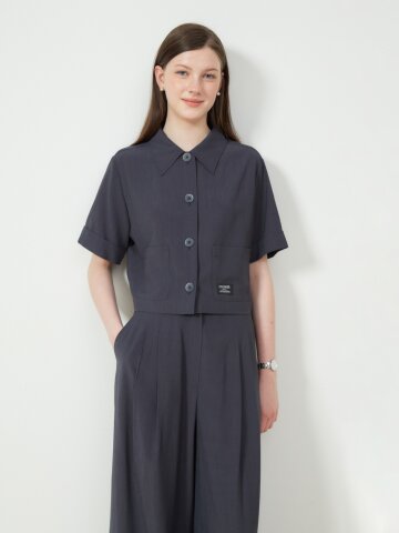 턴업 백 밴딩 크롭 셔츠 재킷 