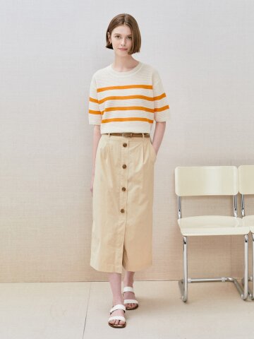 버튼 장식 슬릿 H라인 스커트 