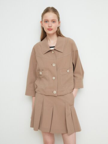 스티치 스트링 크롭 셔츠 점퍼 