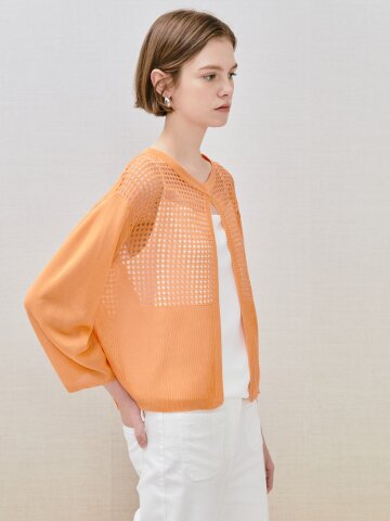 펀칭 스카시 7부 슬리브 가디건 