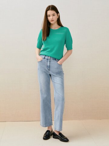 워싱 백 밴딩 부츠컷 데님 팬츠 