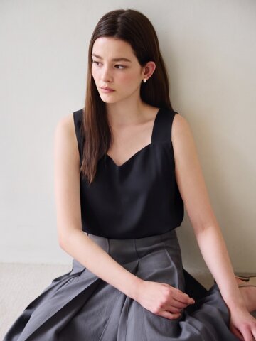 시스루 헴 슬리브리스 블라우스 