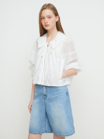 루즈핏 스트링 칼라 집업 점퍼 