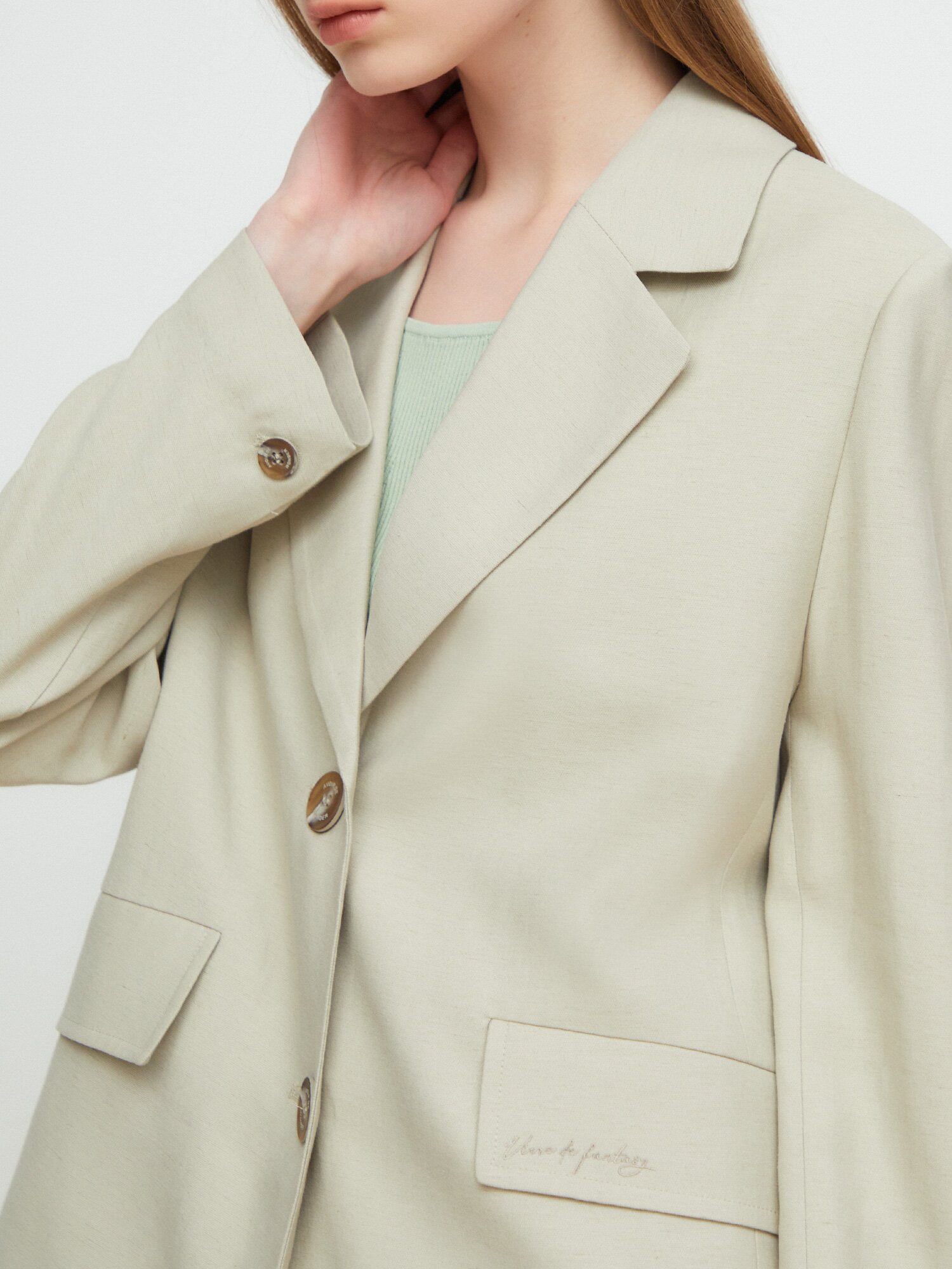 린넨 자수 포켓 싱글 투버튼 재킷 (LIGHT BEIGE)