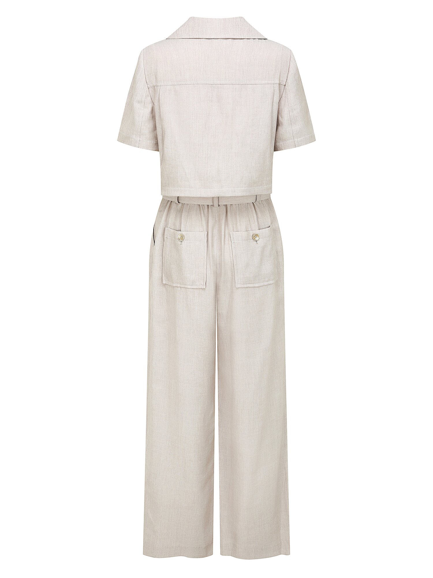 린넨 백 플랩 밴딩 점프 수트 (BEIGE)