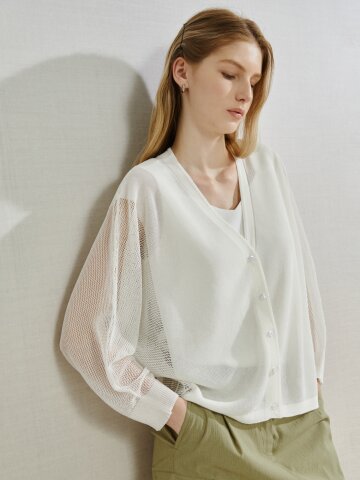 오버핏 시스루 브이넥 가디건 