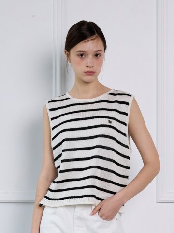 BACK BOTTON STRIPE KNIT VEST_IVORY