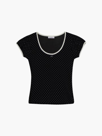DOTTY RIBBON SHIRRING T-SHIRT_BLACK