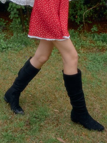 BOHEMIAN SUEDE RUCHED BOOTS_BLACK