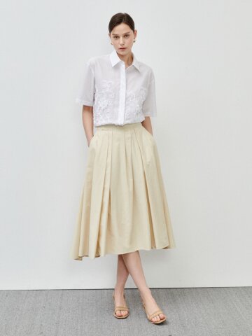 플리츠 볼륨 플레어 밴딩 스커트 