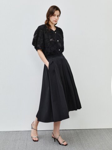 플리츠 볼륨 플레어 밴딩 스커트 