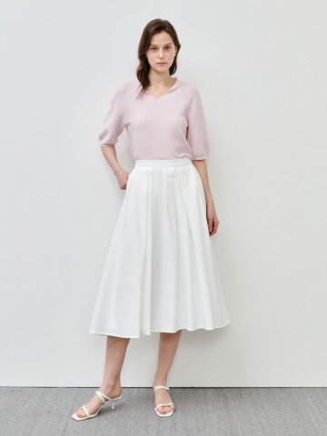 플리츠 볼륨 플레어 밴딩 스커트 