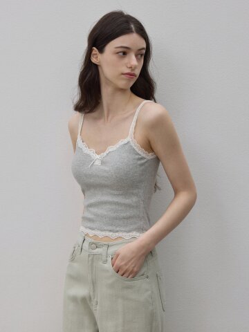 LACE CAP SLEEVELESS T-SHIRT 2COLORS