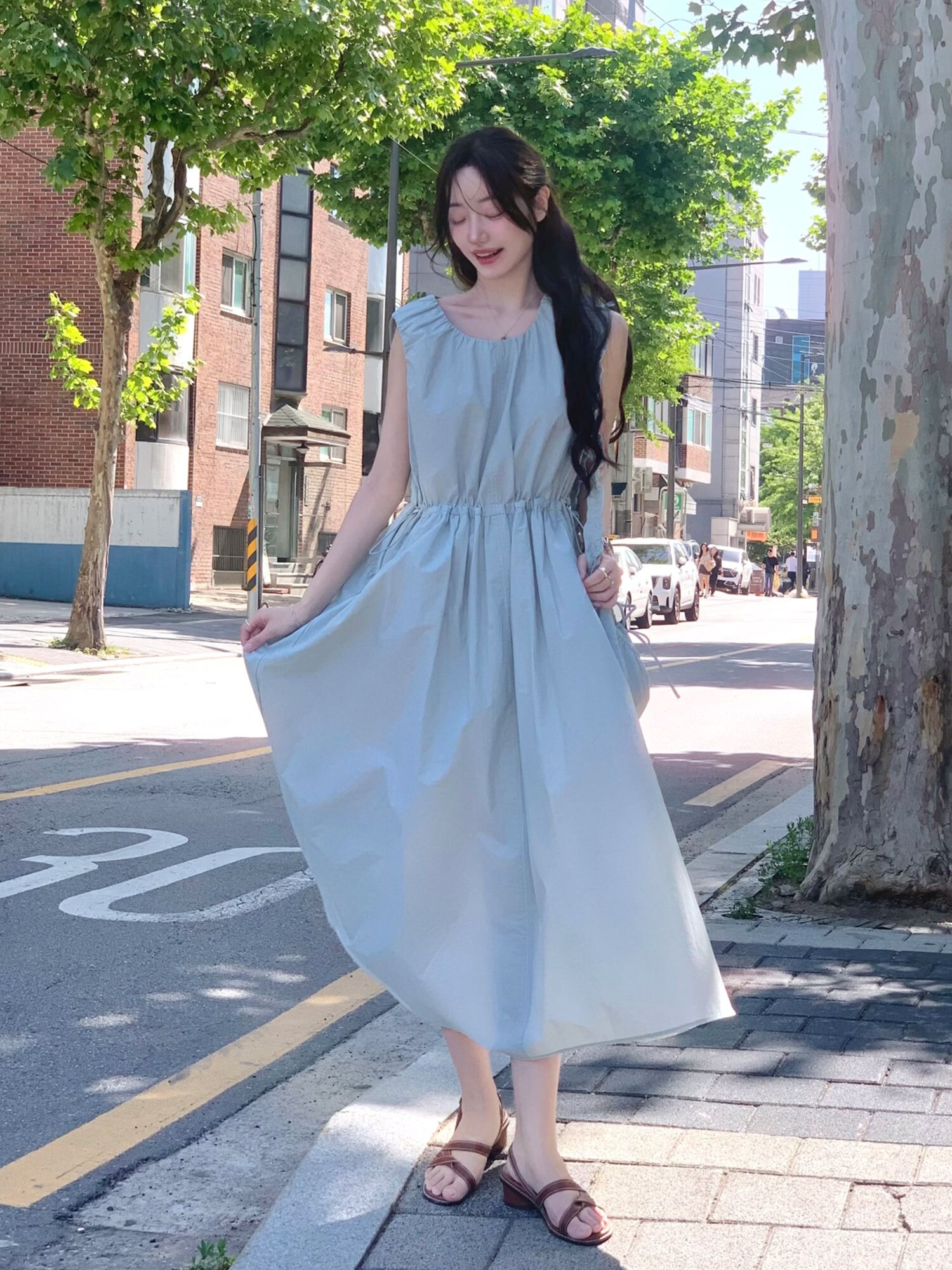 [연우님 Pick] [숄더백 세트] SHIRRING SLEEVELESS DRESS MINT