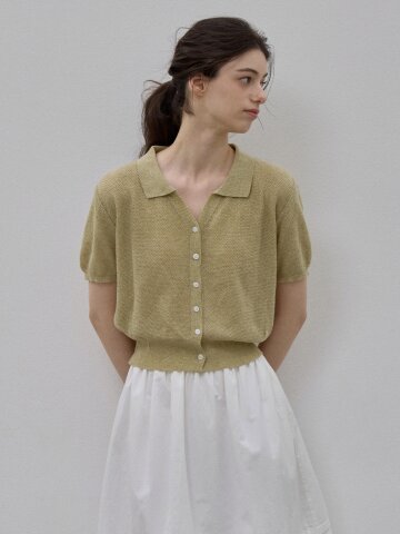 [이유주 PICK 인기템] FLAT COLLAR SHORT-SLEEVED CARDIGAN OLIVE