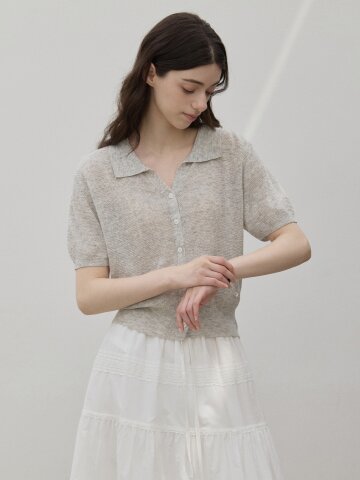 FLAT COLLAR SHORT-SLEEVED CARDIGAN GREY