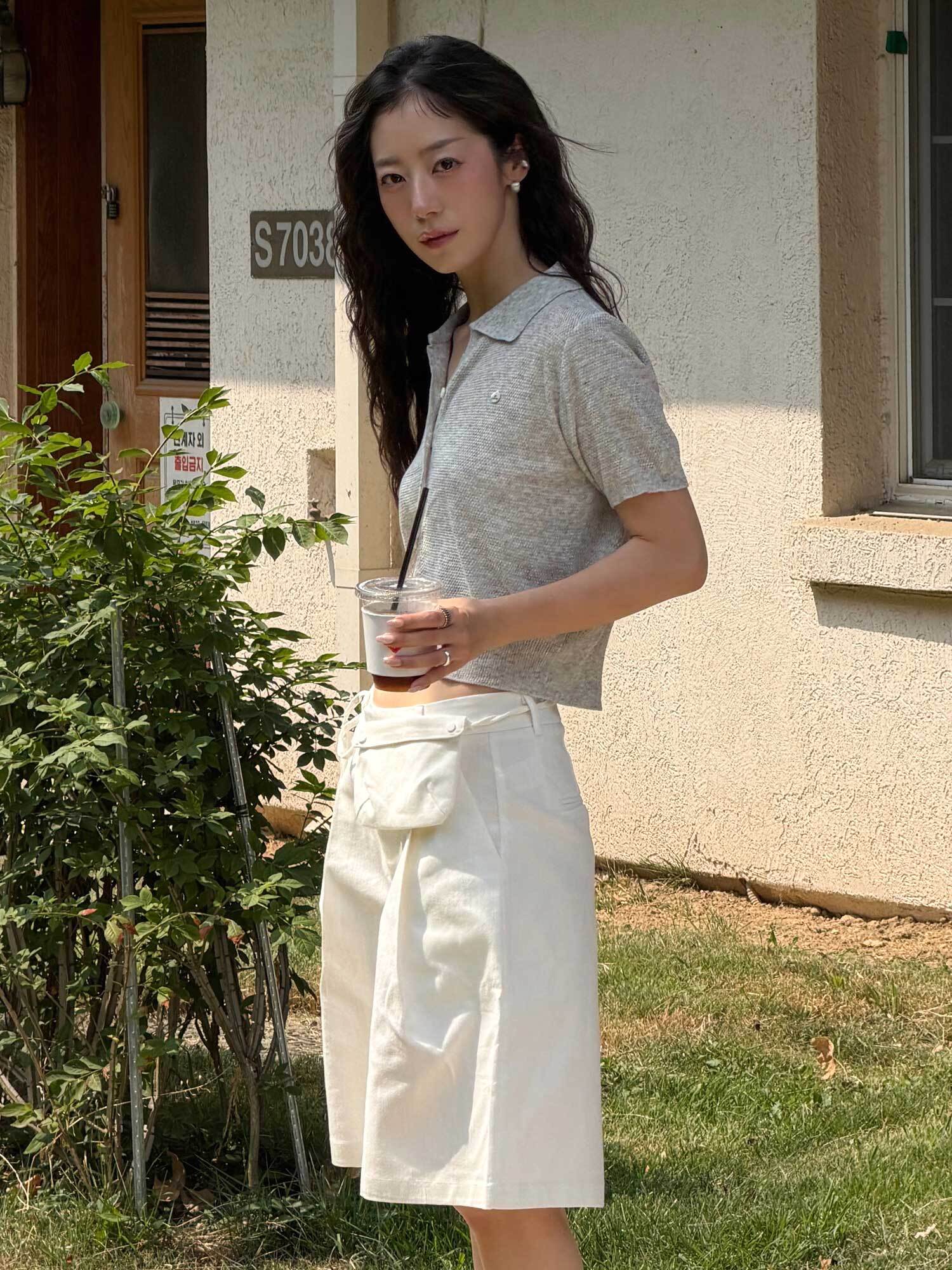 [이유주 PICK 인기템] FLAT COLLAR SHORT-SLEEVED CARDIGAN GREY