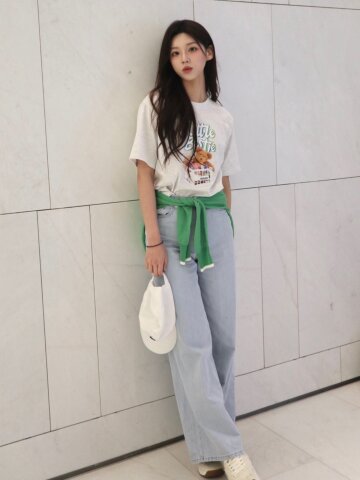 하이 웨이스트 와이드 데님 팬츠 