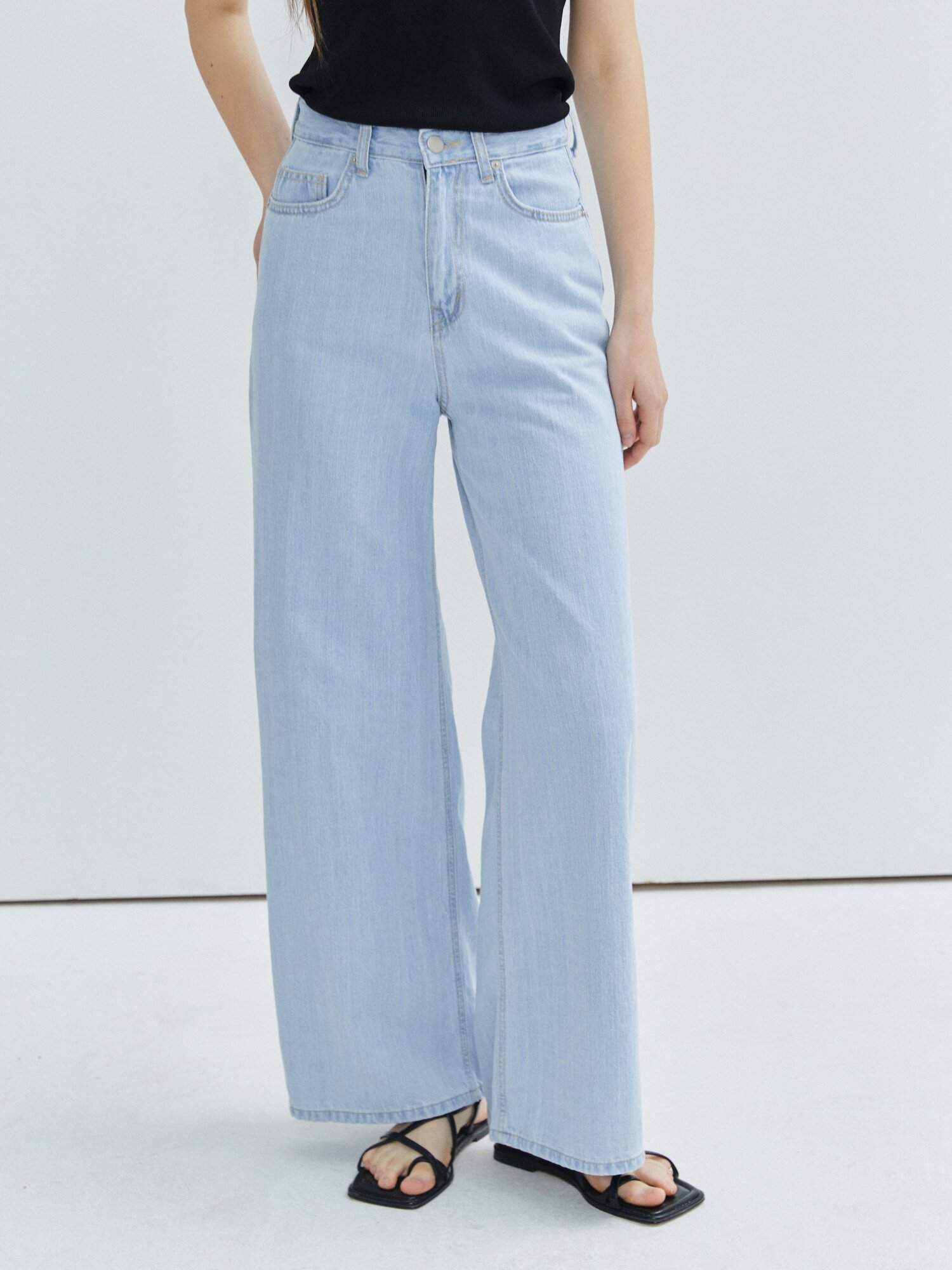 하이 웨이스트 와이드 데님 팬츠 (BLUE)