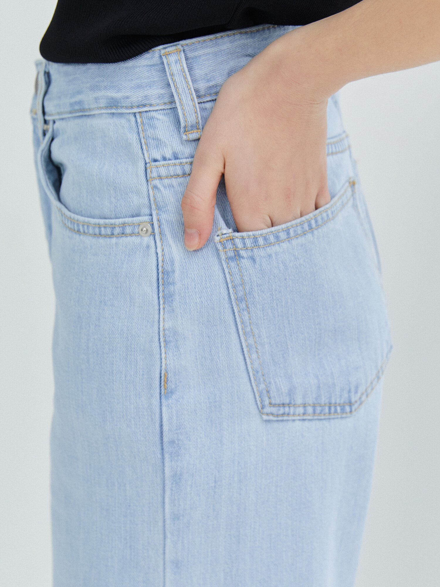 하이 웨이스트 와이드 데님 팬츠 (BLUE)