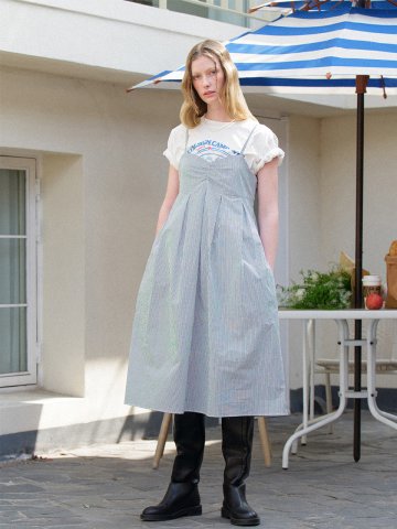 플라워 프린트 스트라이프 드레스