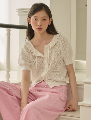 [4/20일 예약배송] 러플 카라 크롭 니트 가디건_화이트
























































