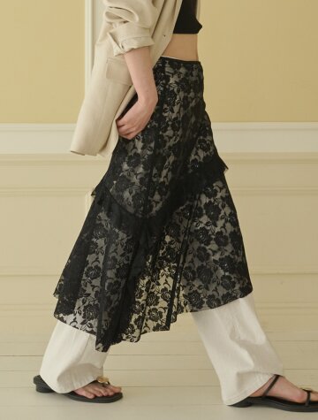 장미 레이스 러플 레이어드 스커트_블랙



























































