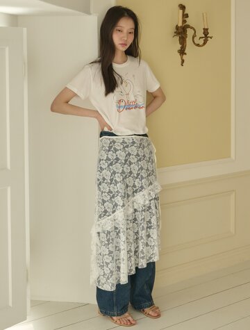 장미 레이스 러플 레이어드 스커트_화이트




























































