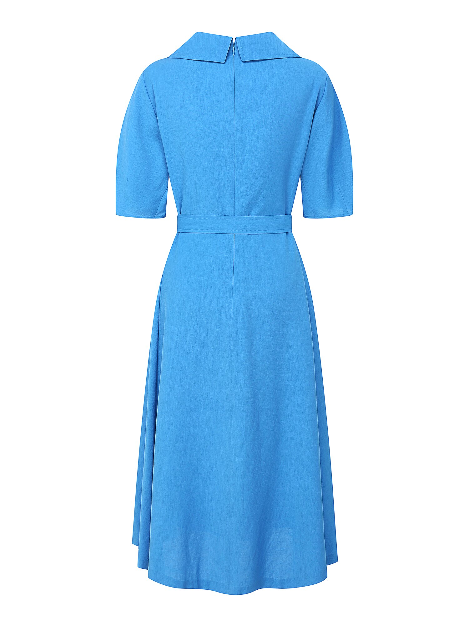 벨티드 오픈 칼라 플레어 원피스 (BLUE)