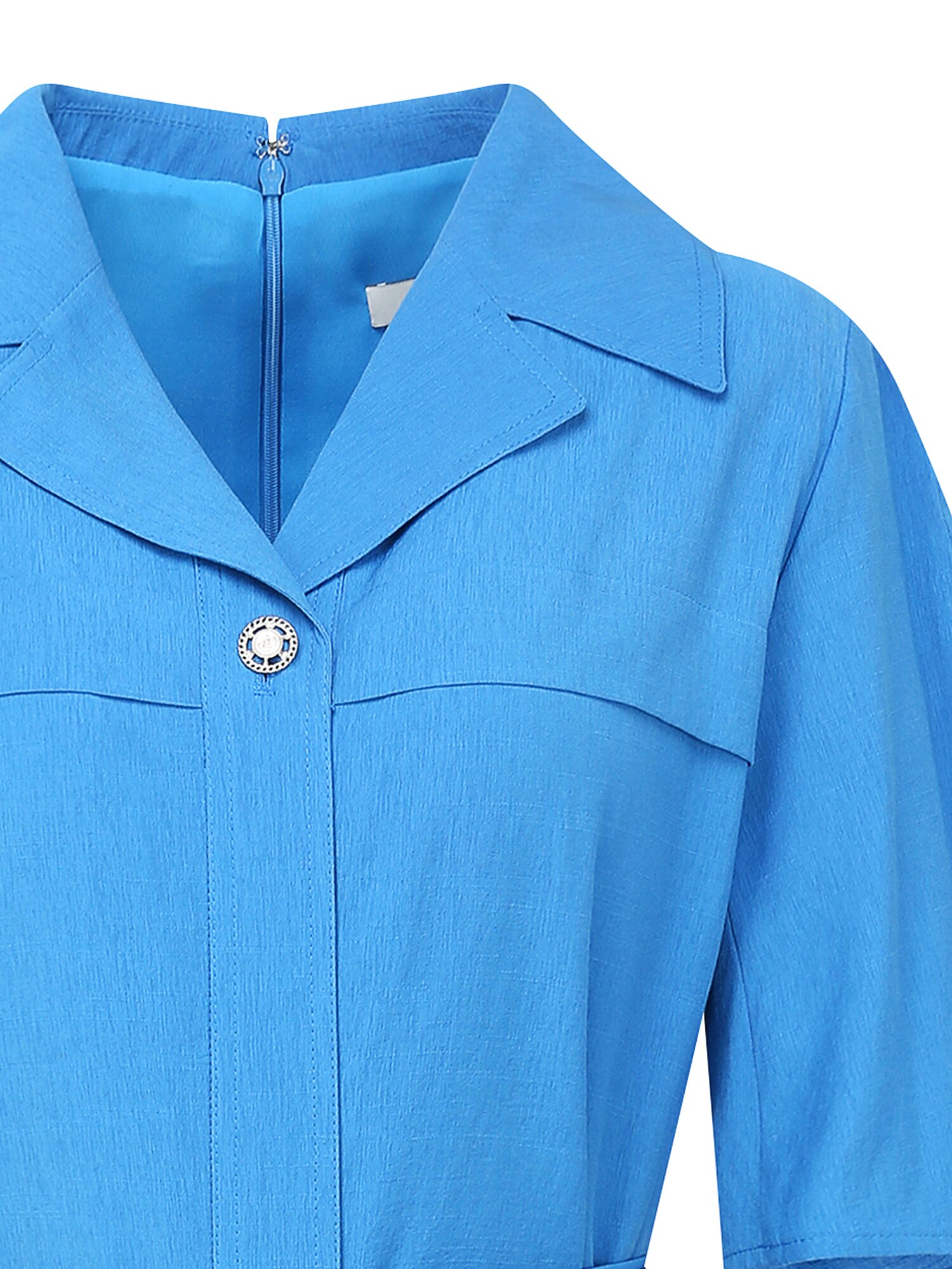 벨티드 오픈 칼라 플레어 원피스 (BLUE)