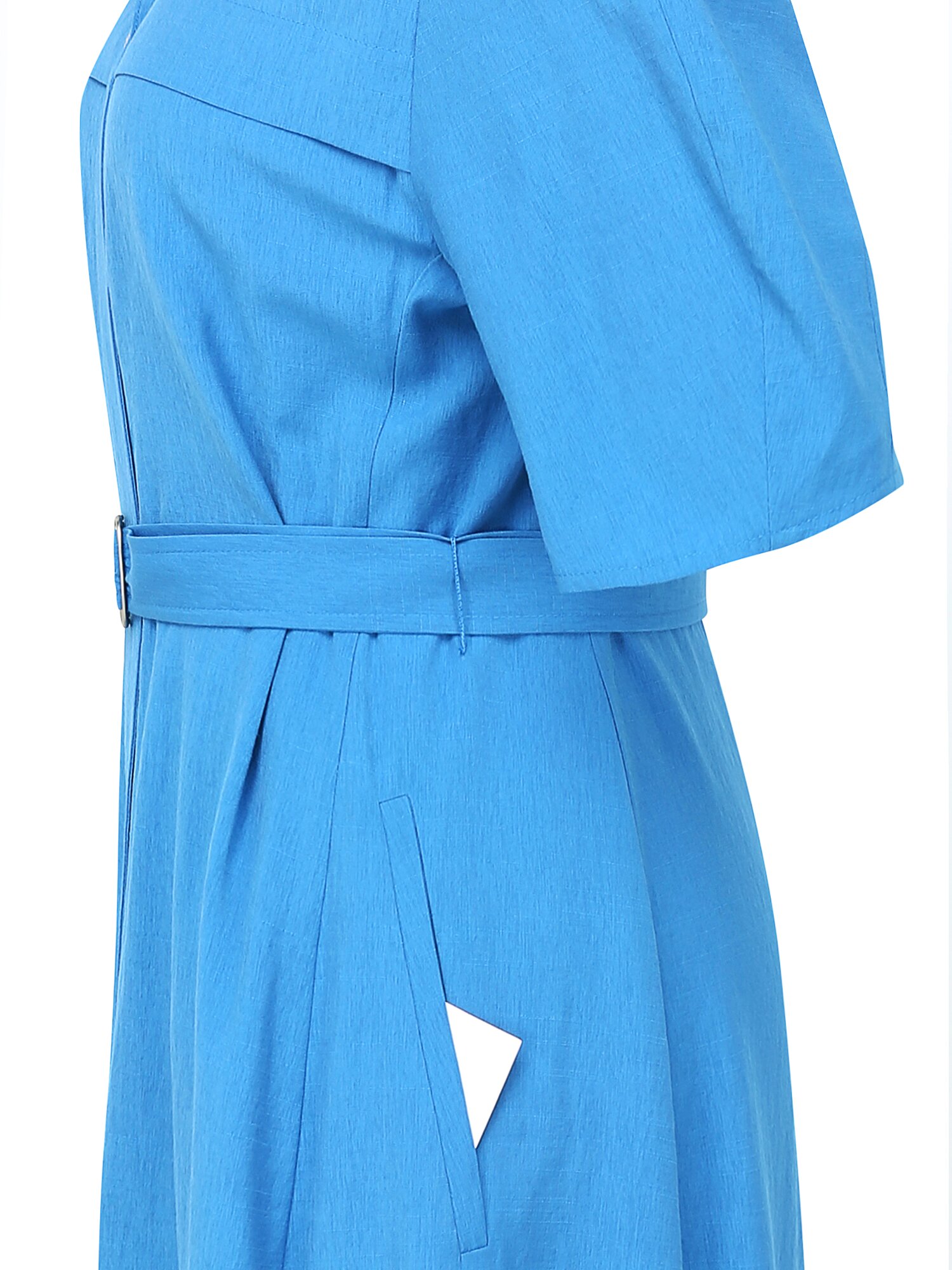 벨티드 오픈 칼라 플레어 원피스 (BLUE)