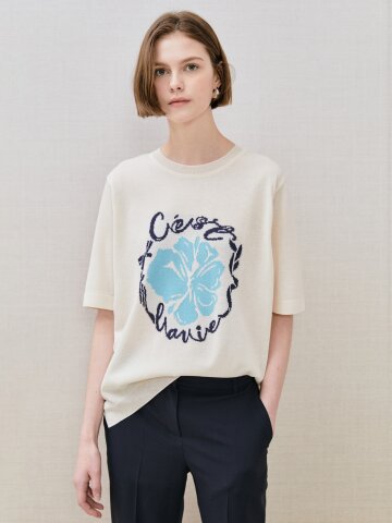 플로럴 자카드 풀오버 니트 