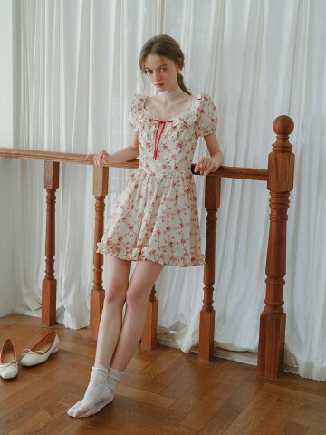 Cest_Floral two-way ruffled dress